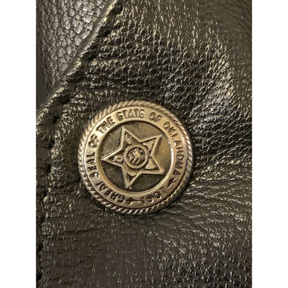 Modal Vtg Black Leather front vest Western Biker Oklahoma State buttons XL - Picture 5 of 6